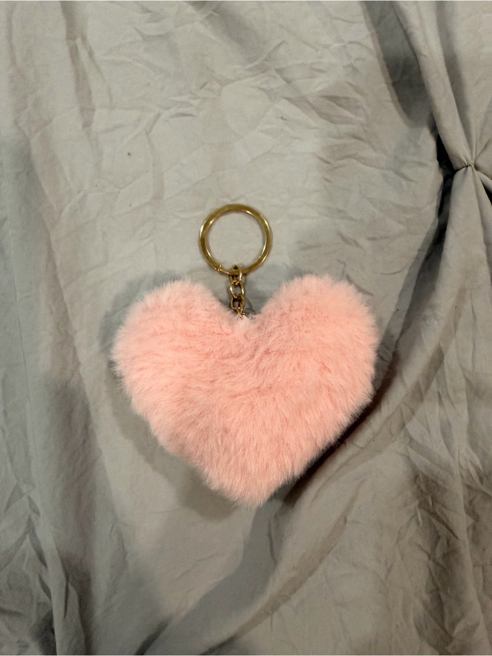 Juicy Couture Pink Heart Fur Keyring with Gold Hardware
